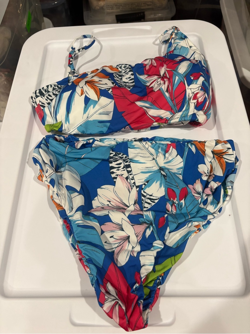 TAJ by Sabrina Crippa Blue Floral & Pink Accent Bikini Set